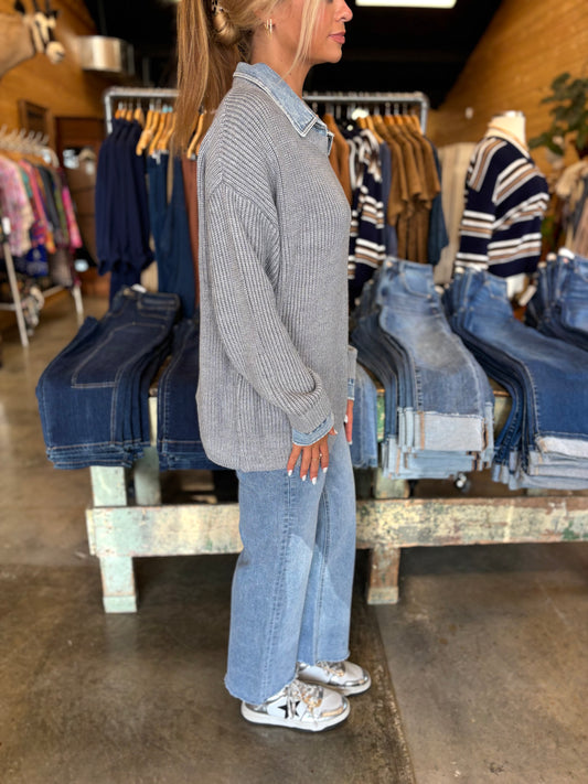 Denim Trim Dreams Sweater