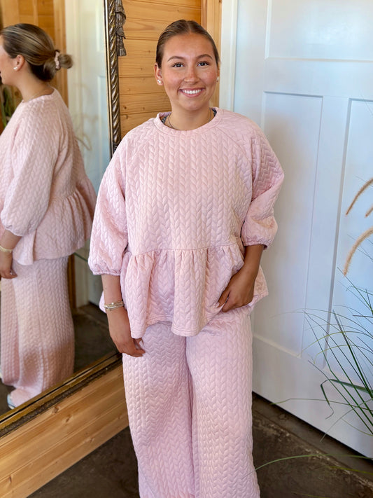 Baby Pink Quilted Knit Set