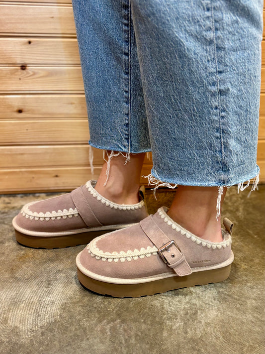 Single Strap Grey Suede Clog