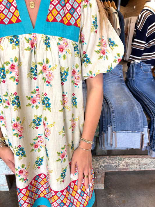 Flower Fields V-Neck Dress