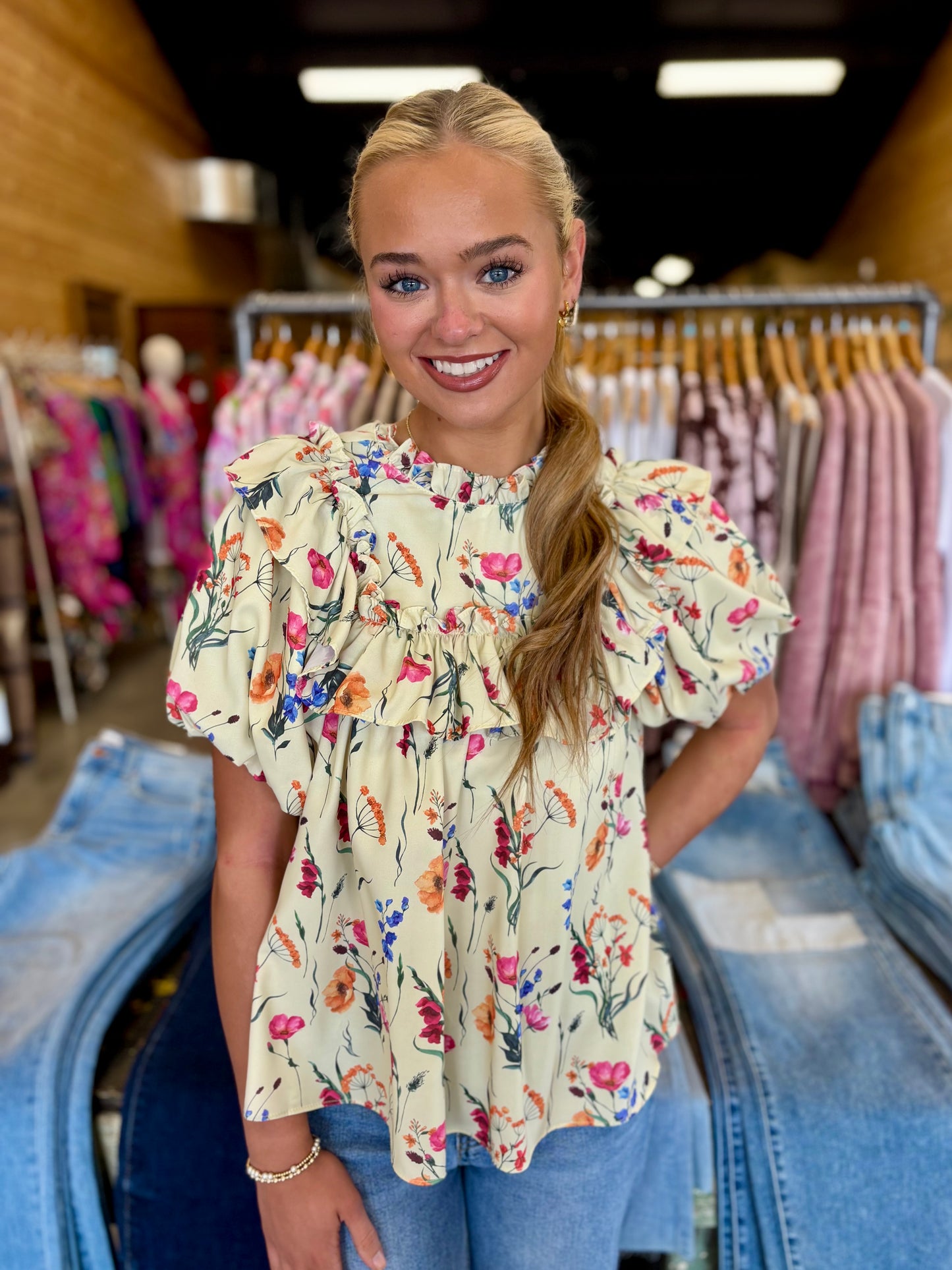 Cream Print Blouse