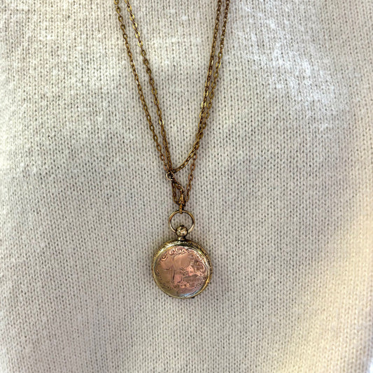 Antique 4-Way Picture Engraved Locket on Gold Filled Chain