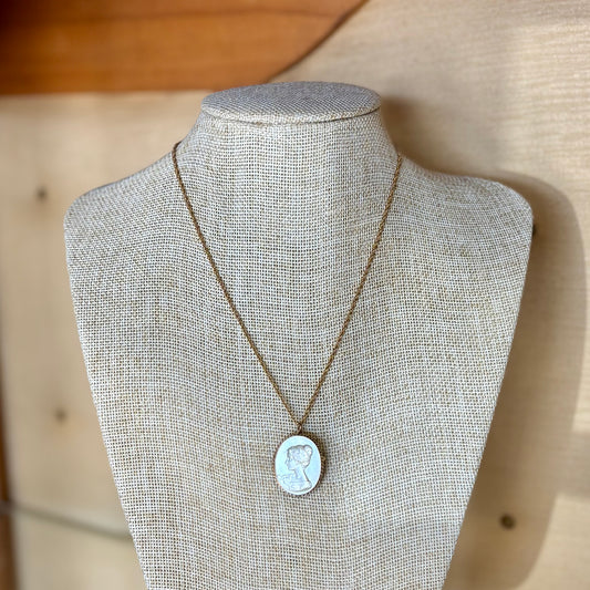 14K Mother of Pearl Cameo Necklace With Gold Filled Chain