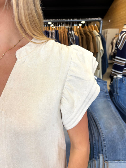 Flutter Sleeve Suede Dress