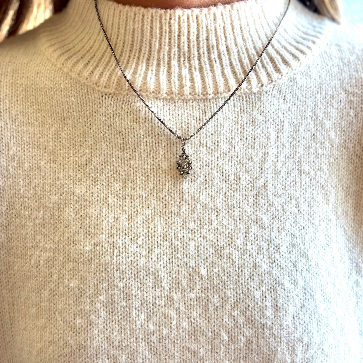 14K Diamond Pendant and Sterling Chain