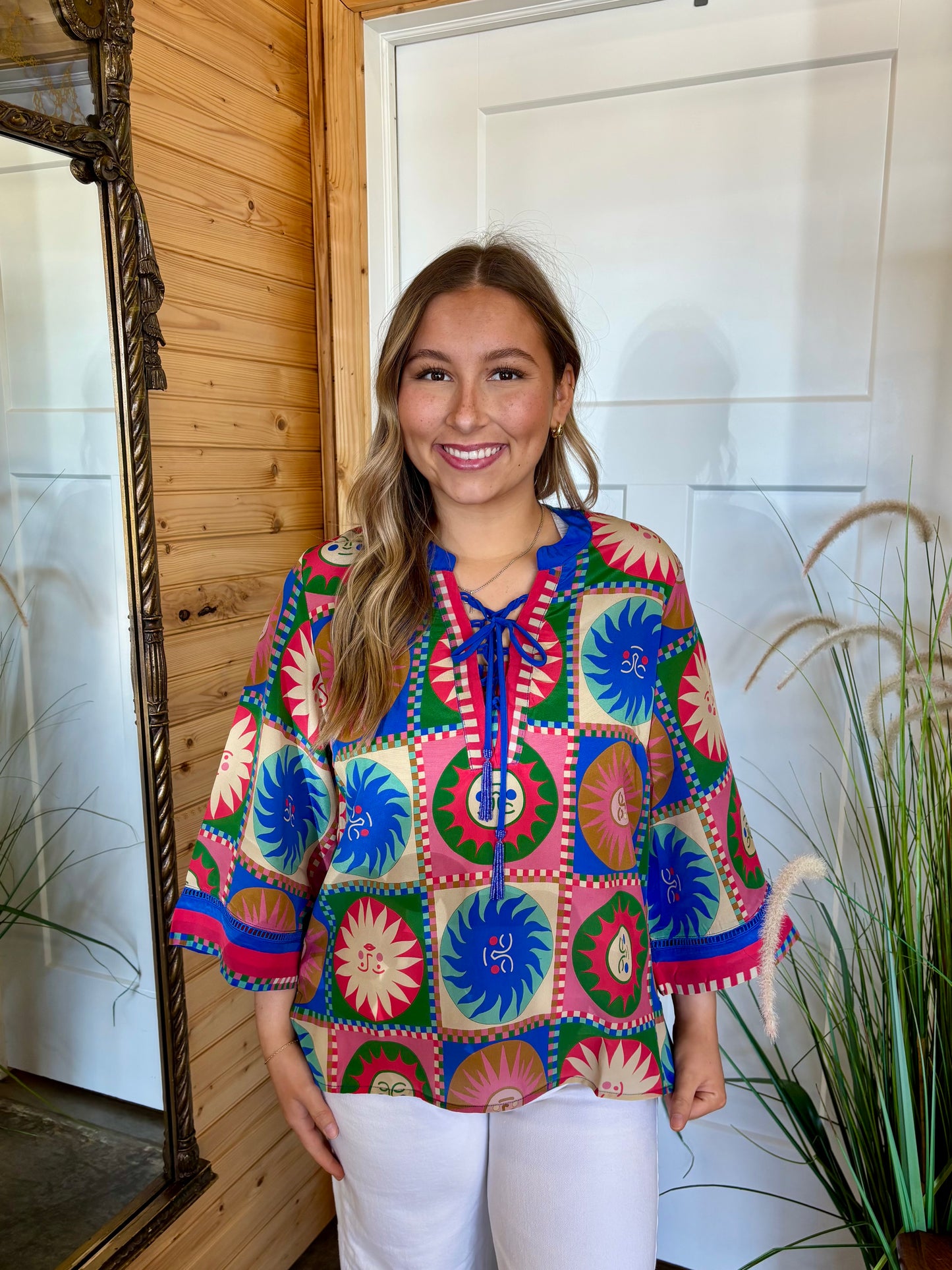 Front Tie Villa Blouse