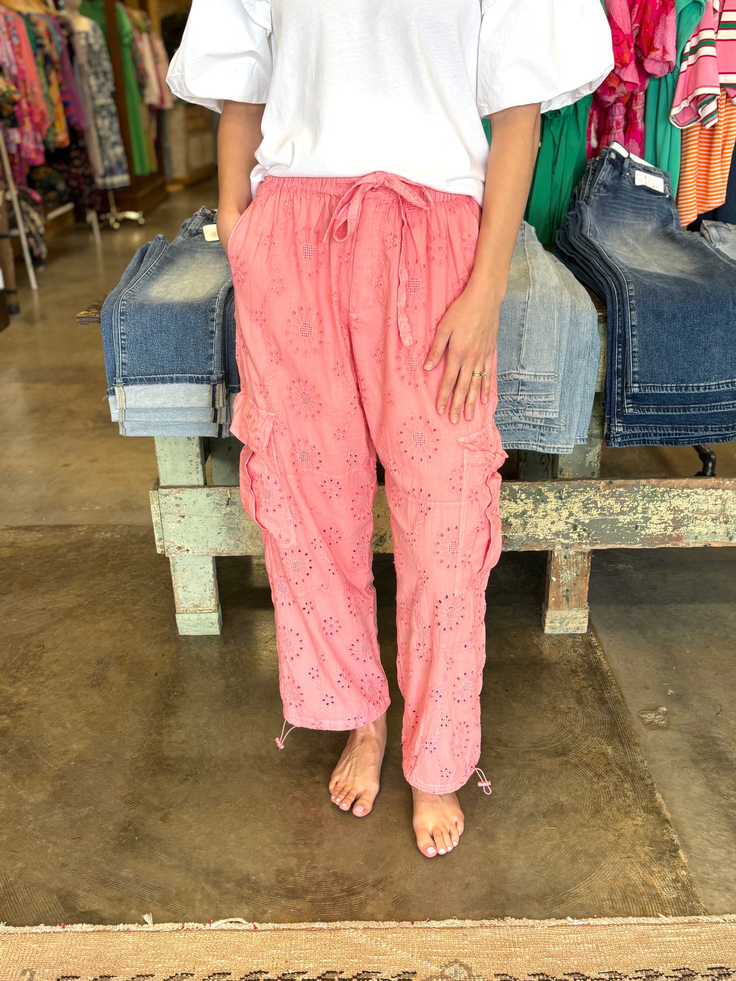 Melon Eyelet Cargo Pant