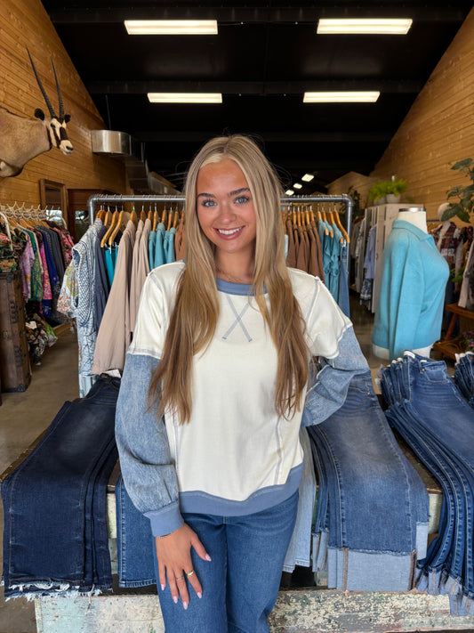 Denim Sleeve Sweatshirt
