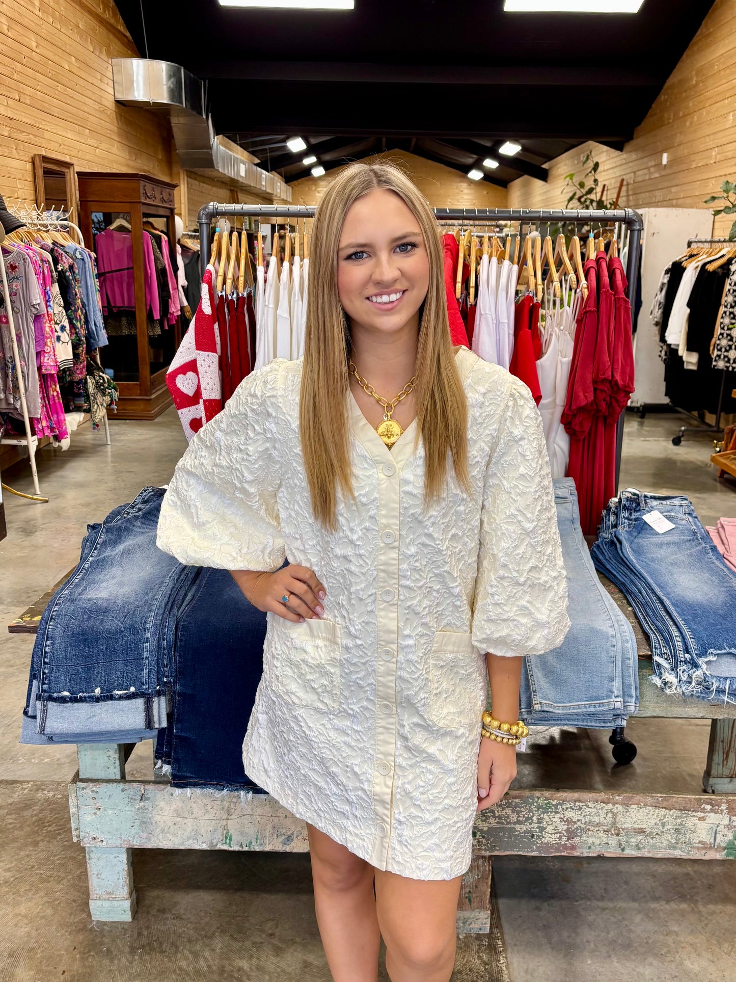 Judy Textured Button Dress