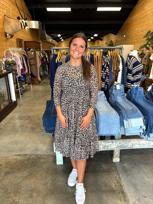 Chesnut 3/4 Sleeve Mesh Tiered Dress