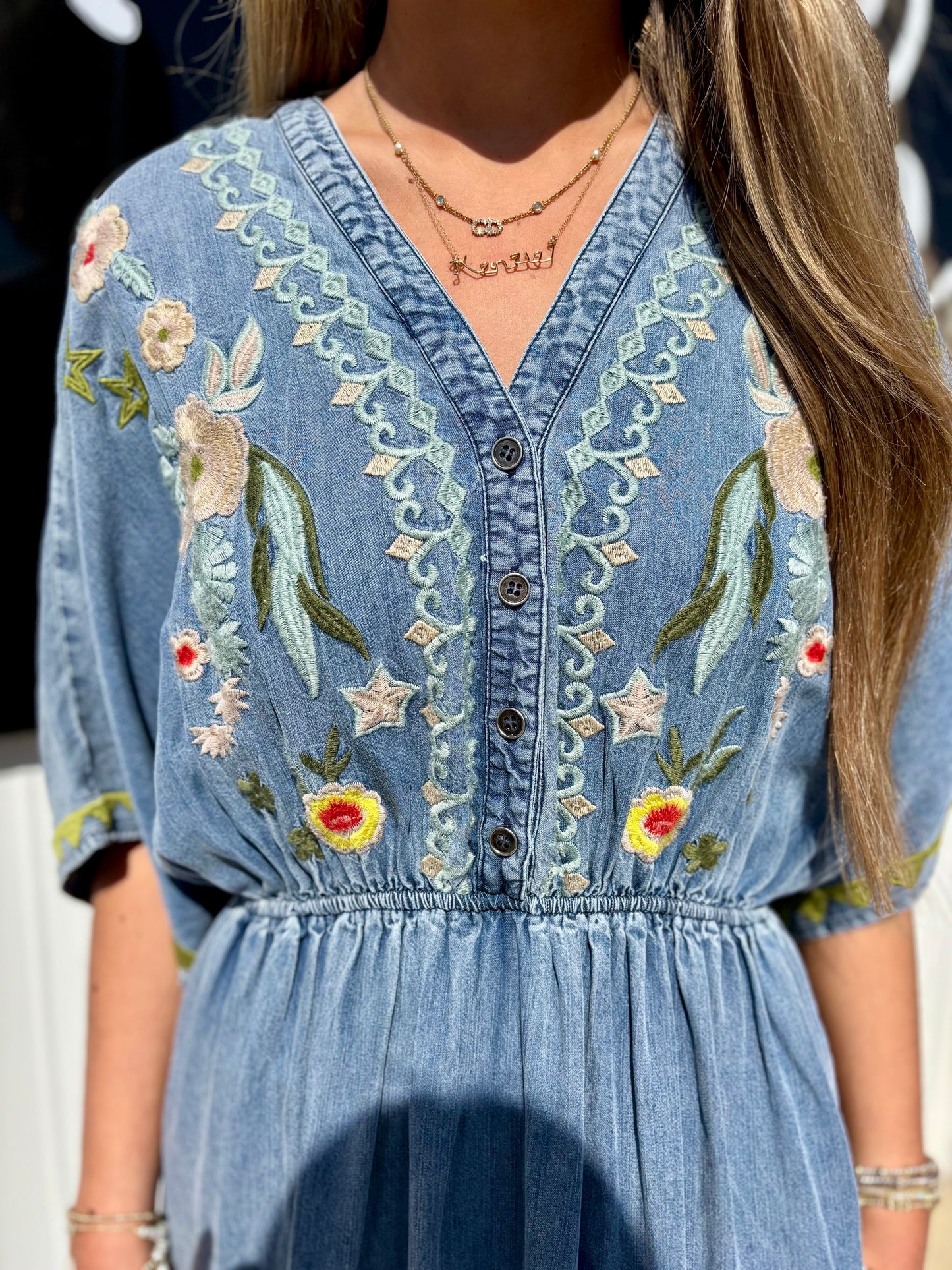 Davi Embroidered Denim Maxi Dress