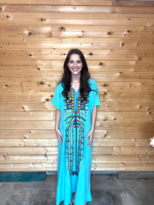 Sahara Breeze Embroidered Kaftan Dress
