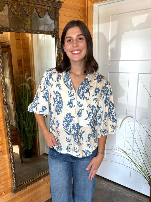 Santorini Bloom Blouse