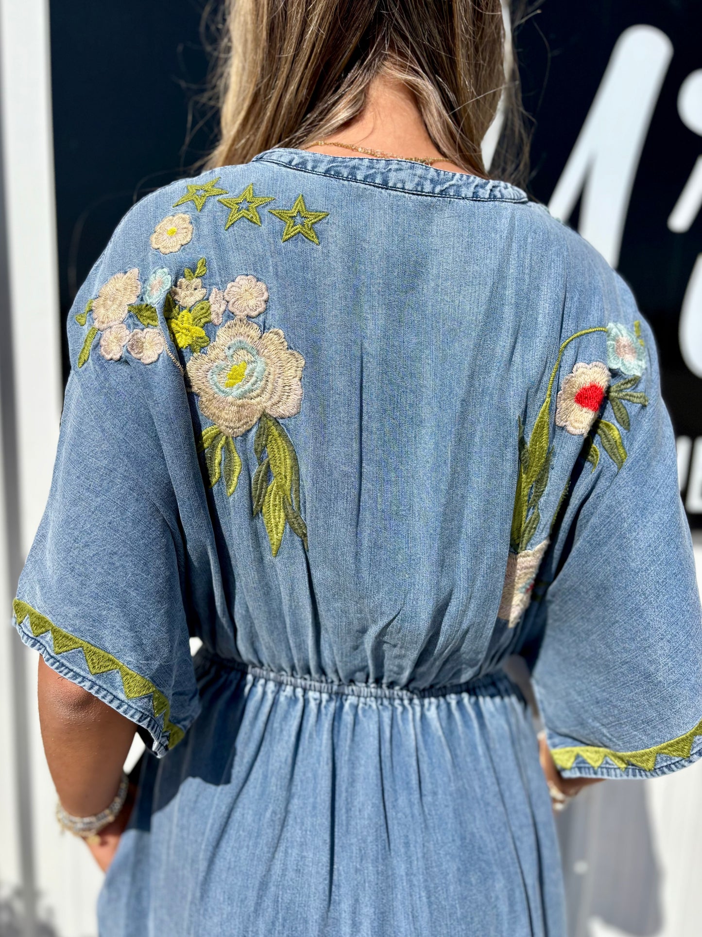 Davi Embroidered Denim Maxi Dress