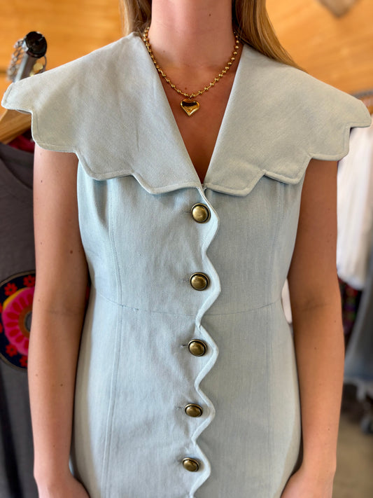 Scallop Denim Dress