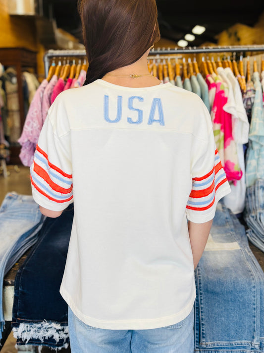 USA Striped Sleeve Tee