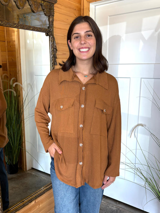 Camel Ribbed Shacket