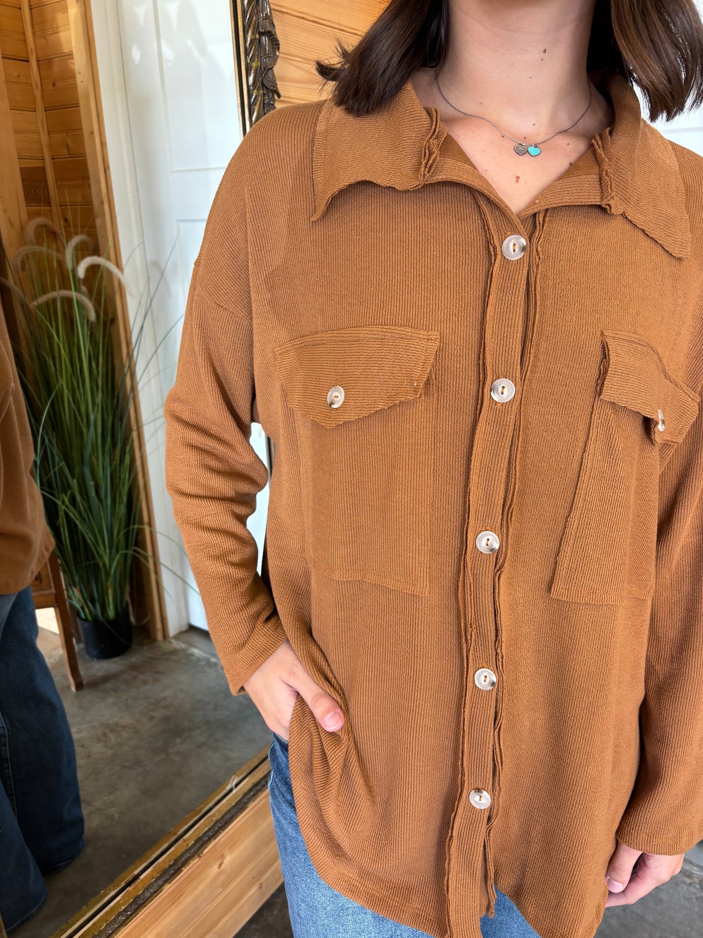 Camel Ribbed Shacket
