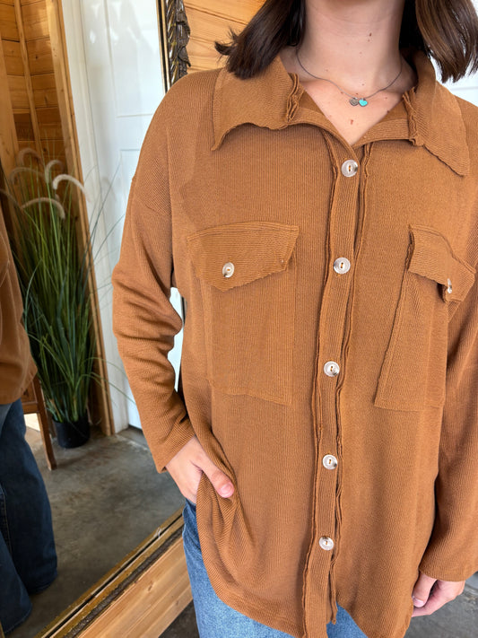 Camel Ribbed Shacket