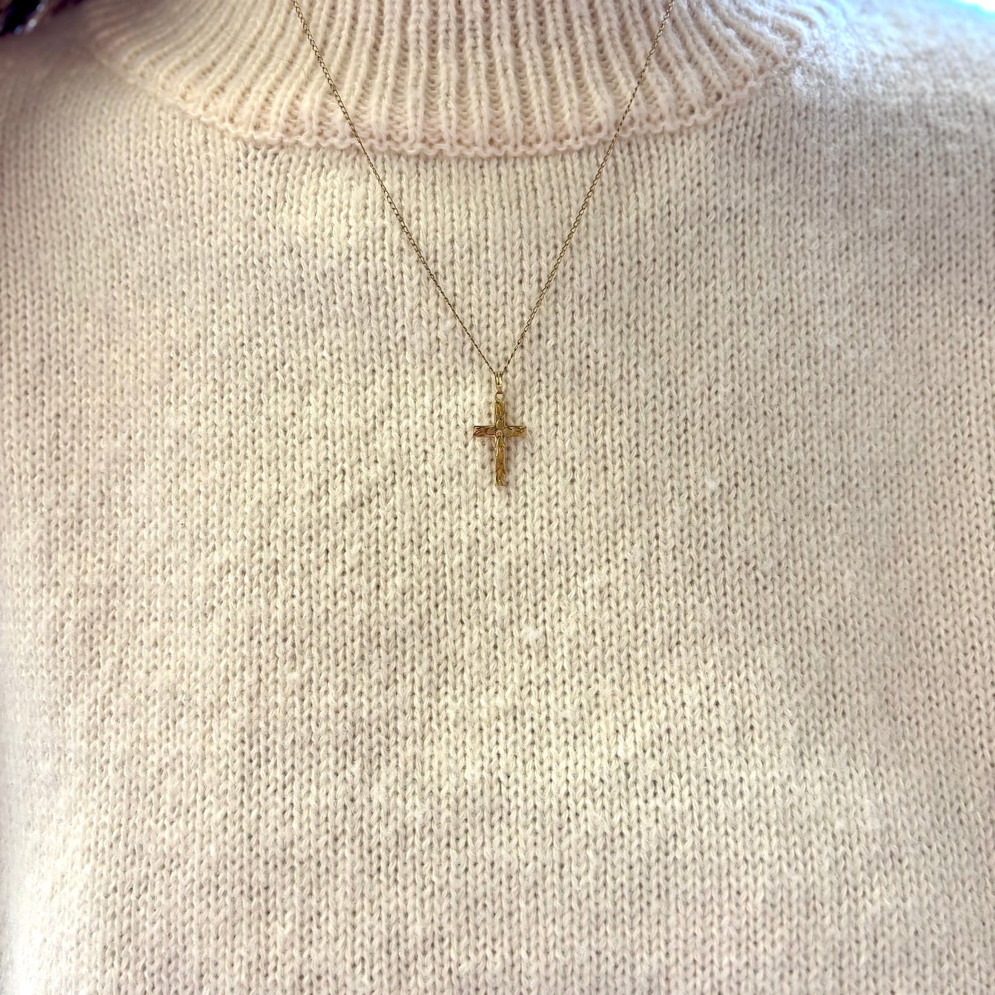 14K Yellow Gold Cross Pendant With Gold Filled Chain