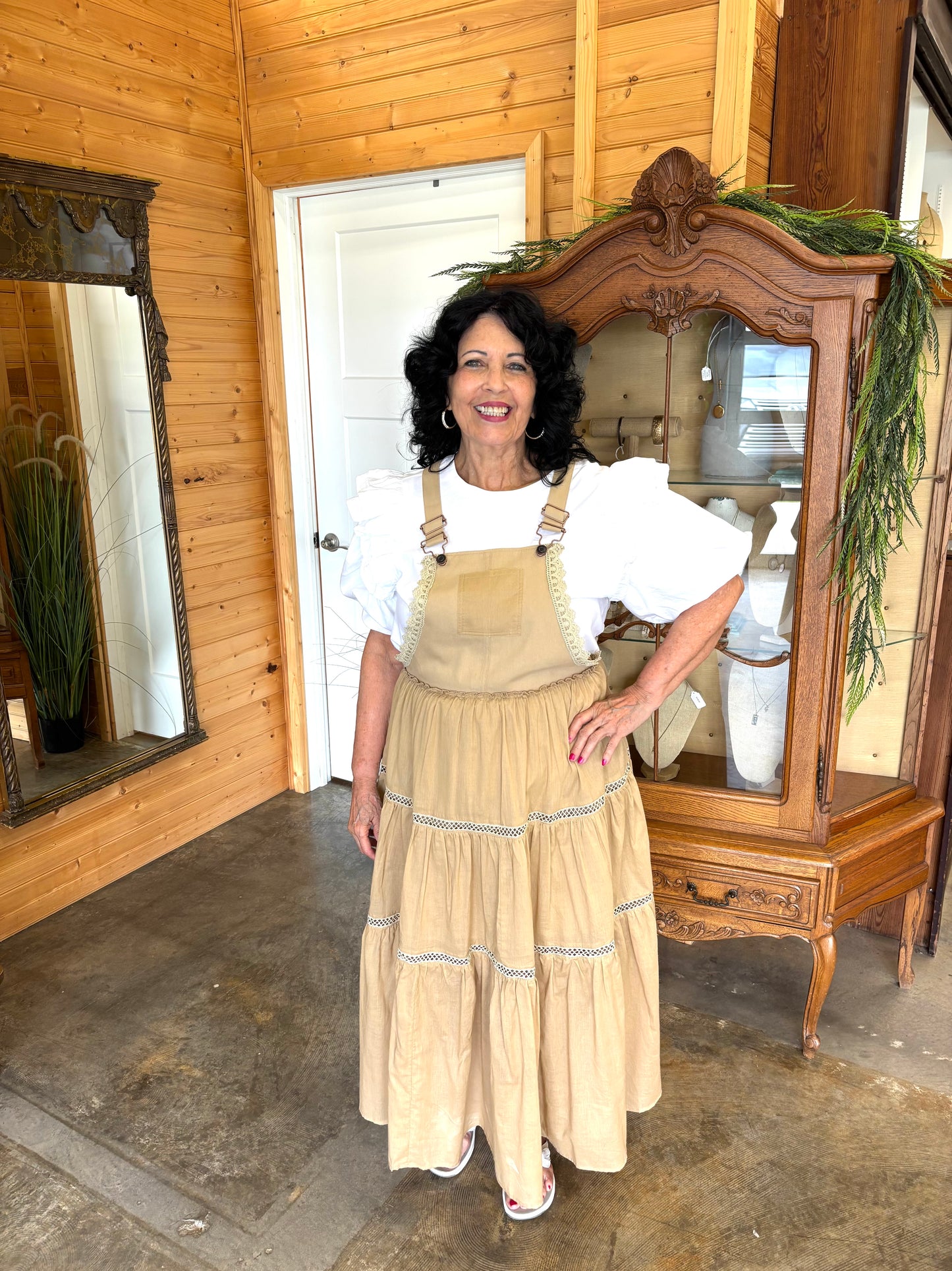 Khaki Lace Overall Dress