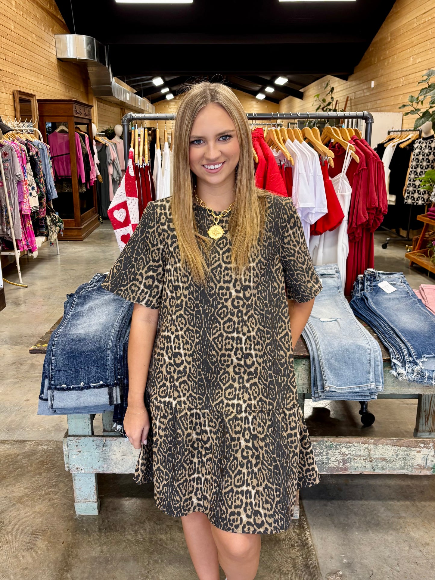 Denim Leopard Mini Dress