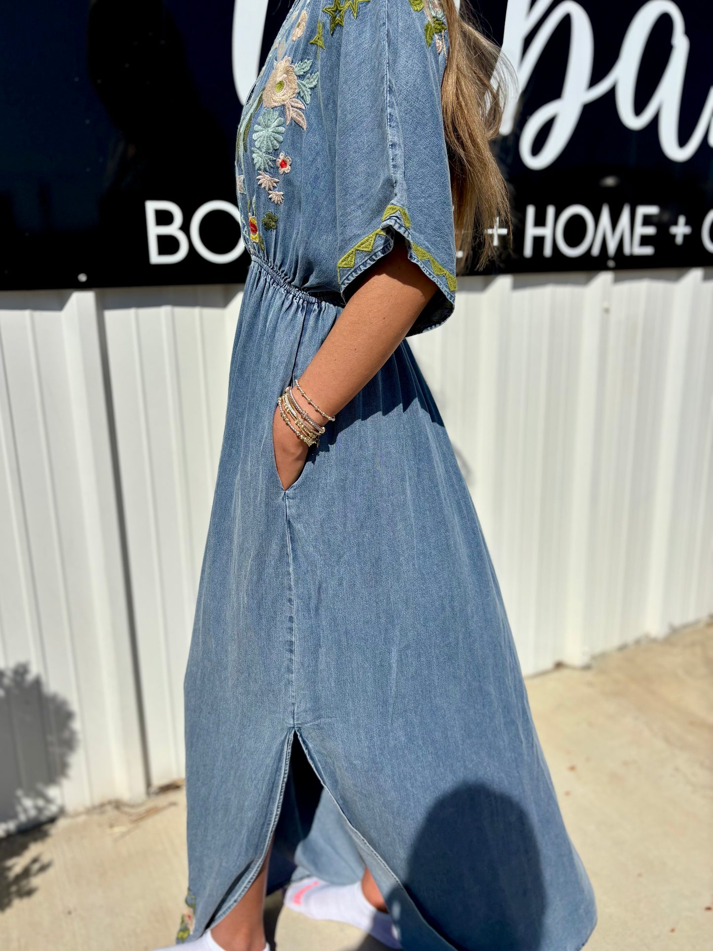 Davi Embroidered Denim Maxi Dress
