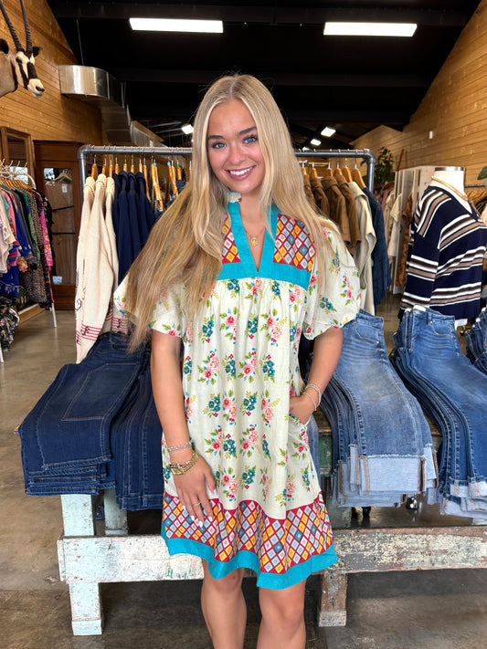 Flower Fields V-Neck Dress