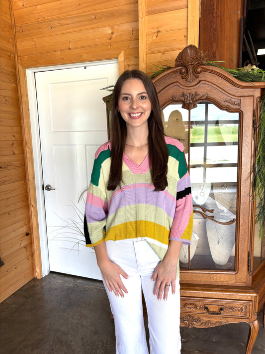 Color Me Happy V-Neck Sweater
