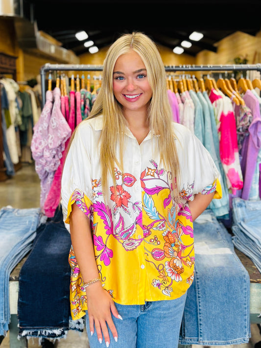 Sunny Floral Satin Blouse