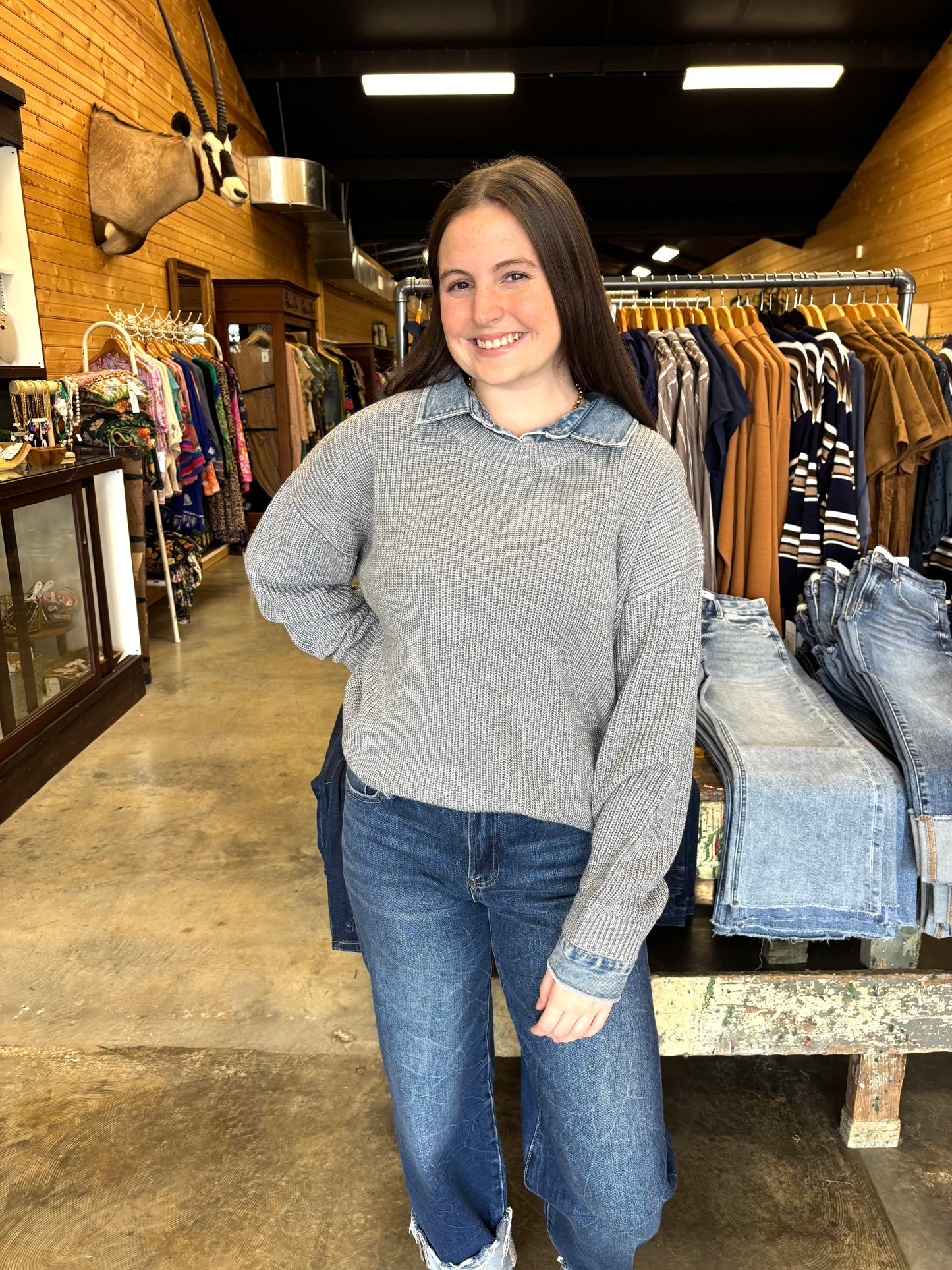 Denim Trim Dreams Sweater