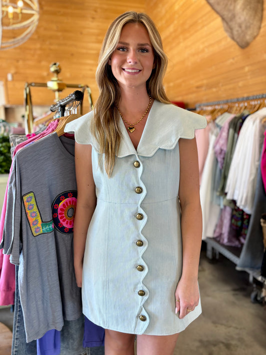 Scallop Denim Dress