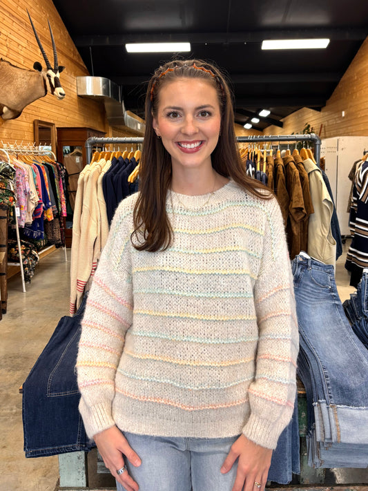 Peach and Cream Striped Sweater