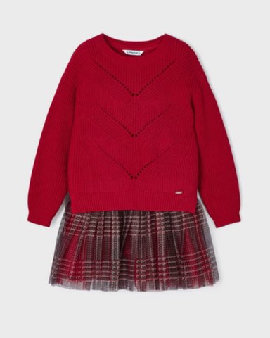 Plaid Tulle Dress w/ Knit Sweater